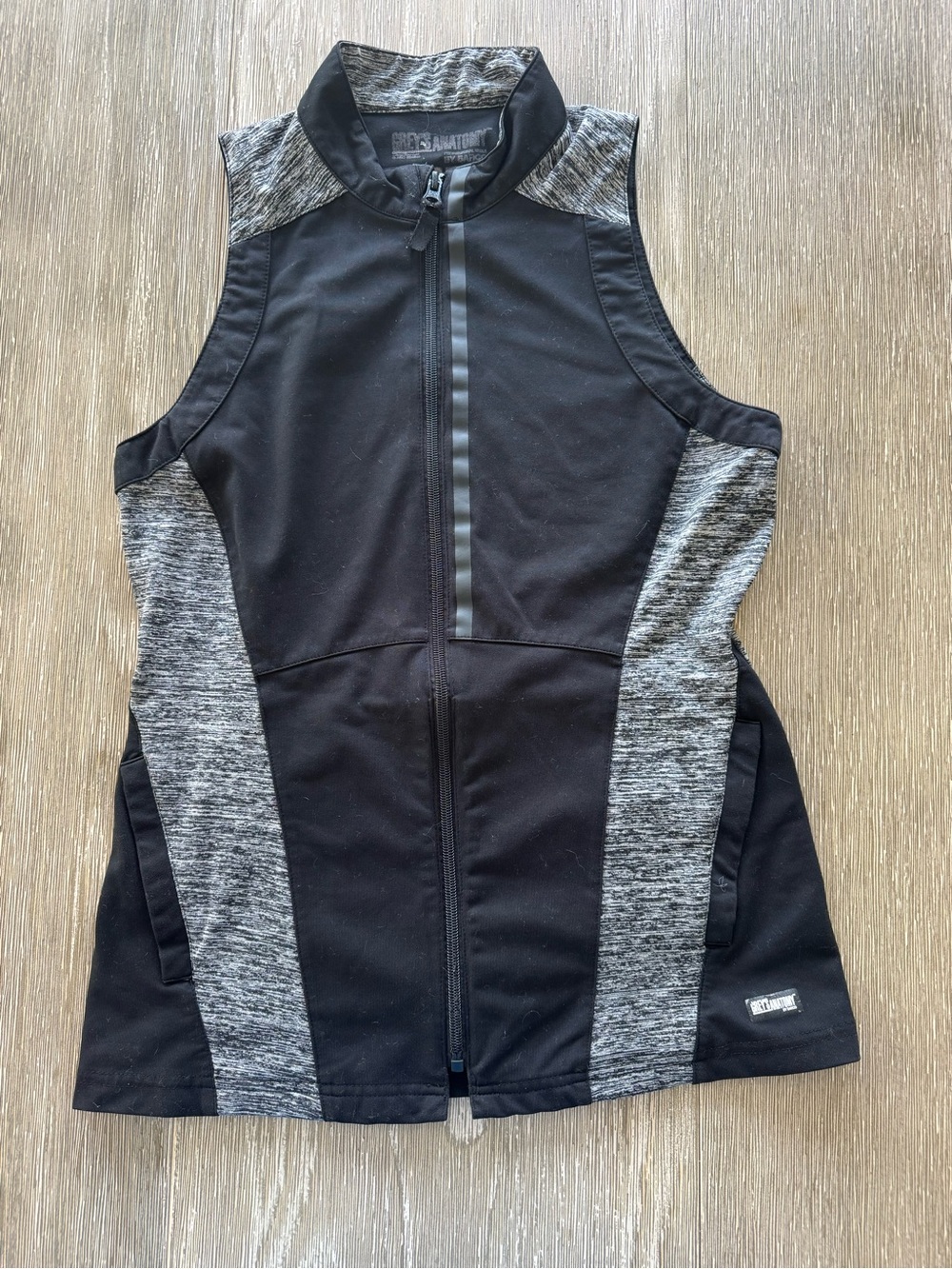 Grey's Anatomy Black and Heather Gray Zip-Front Sleeveless Vest